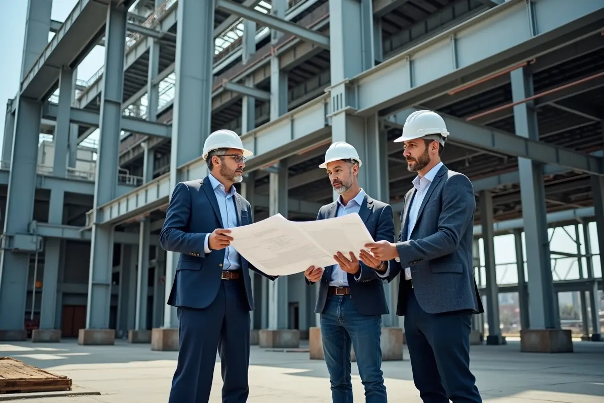 engineers highlighting advantages of durable steel building structures