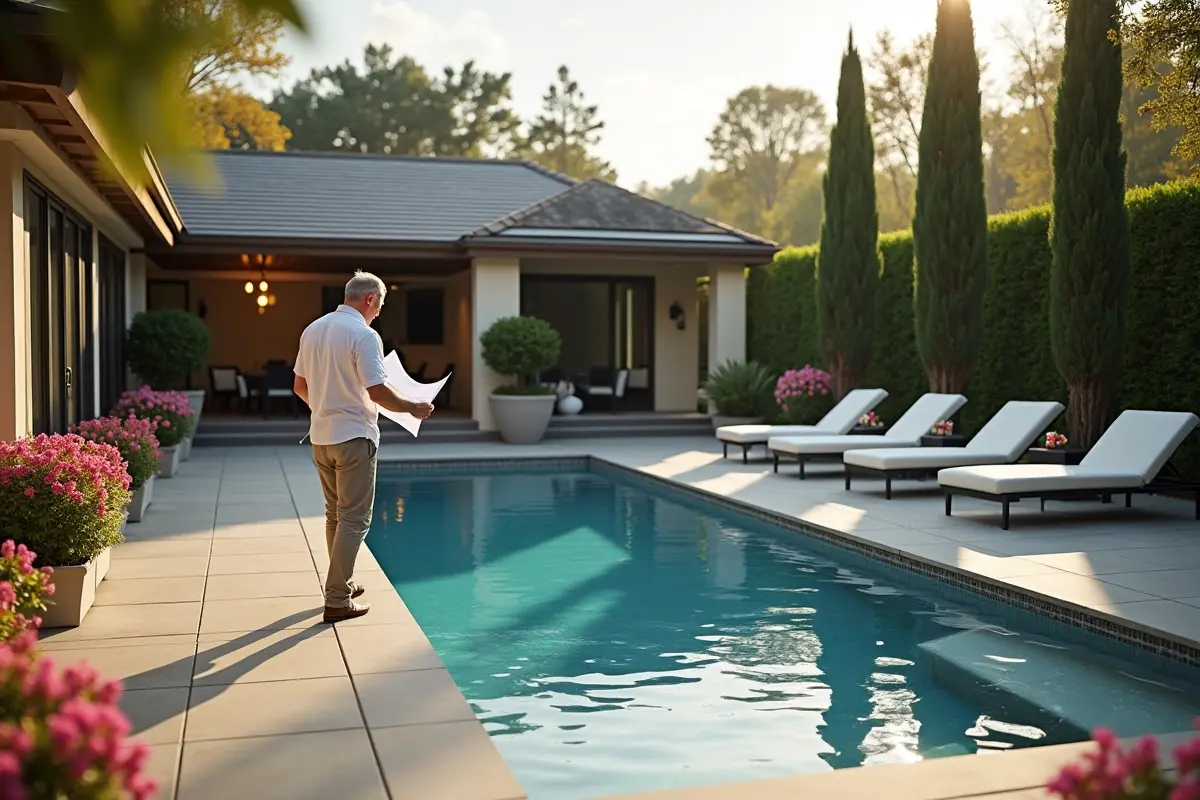 homeowner designing luxurious backyard pool oasis for relaxation and enjoyment
