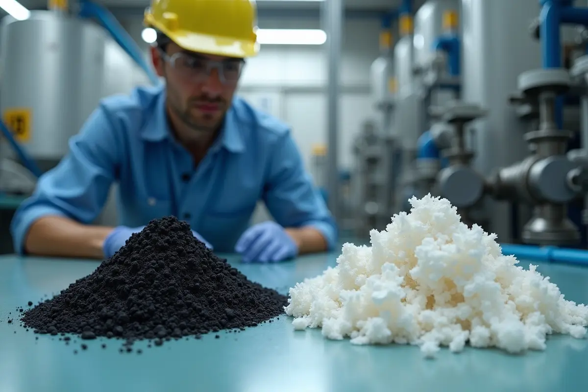 engineer comparing activated carbon and zeolite for industrial filtration