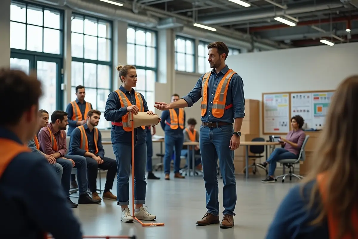 employees learning safe manual handling techniques during workplace training session